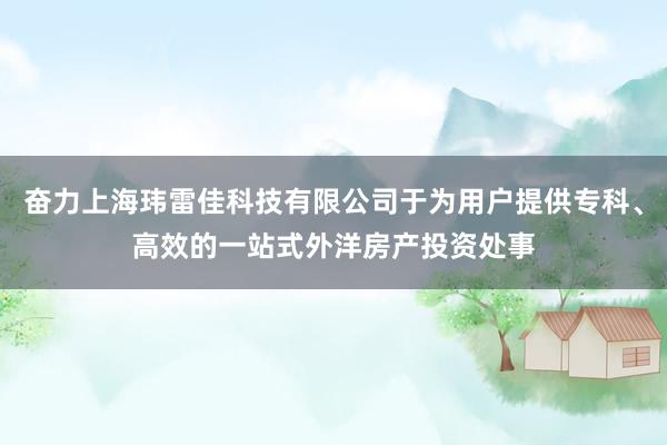 奋力上海玮雷佳科技有限公司于为用户提供专科、高效的一站式外洋房产投资处事